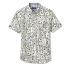 Linen-Blend Short-Sleeve Print Shirt -Johnston and Murphy Store 749735 master 2
